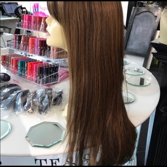 Brown wig bangs warm honey brown main image 6